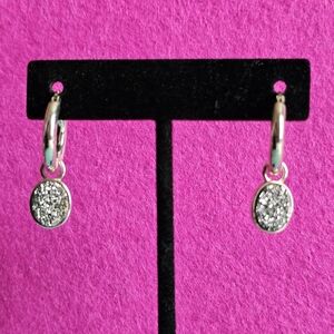 Drusy Quartz & Silver Hoop Earrings